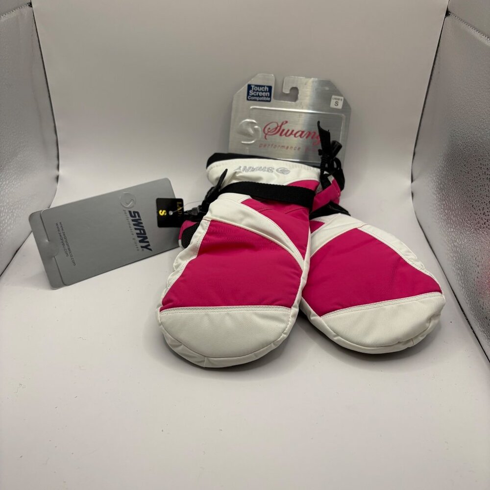 NWT Swany AX-35 Bomber Mitt Touchscreen Womens Small Pink/White/Black